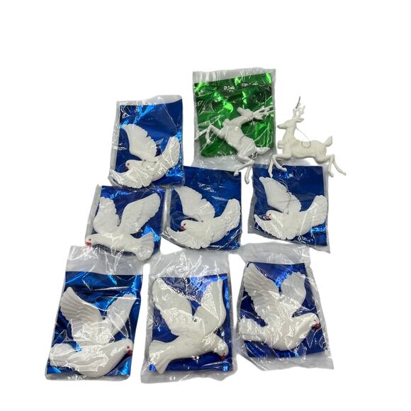 Vtg 8 Kurt Adler Santa's World Turtle Doves & Reindeer Ornaments Hong Kong NOS - Picture 1 of 9